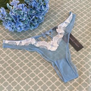 Savage Fenty Take A Vow Brazilian Sheer Blue Mesh Embroidered Bow XL NWT